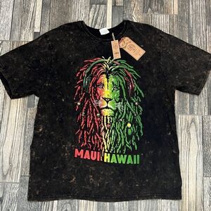 🔥 “NWT” Maui Hawaii RASTA Lion Bleach Dyed Graphic Tee Bob Marley Boho Hippie X